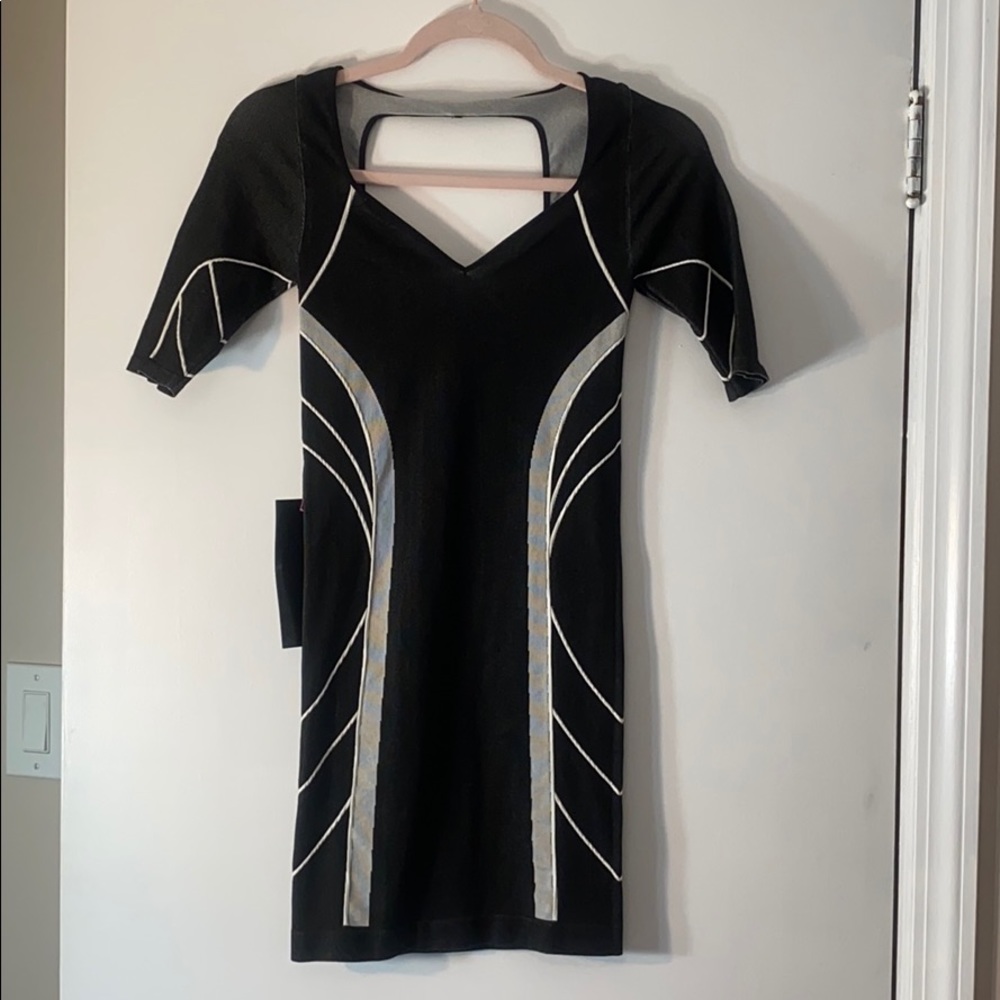 bebe bodycon piped black white dress fitted mini